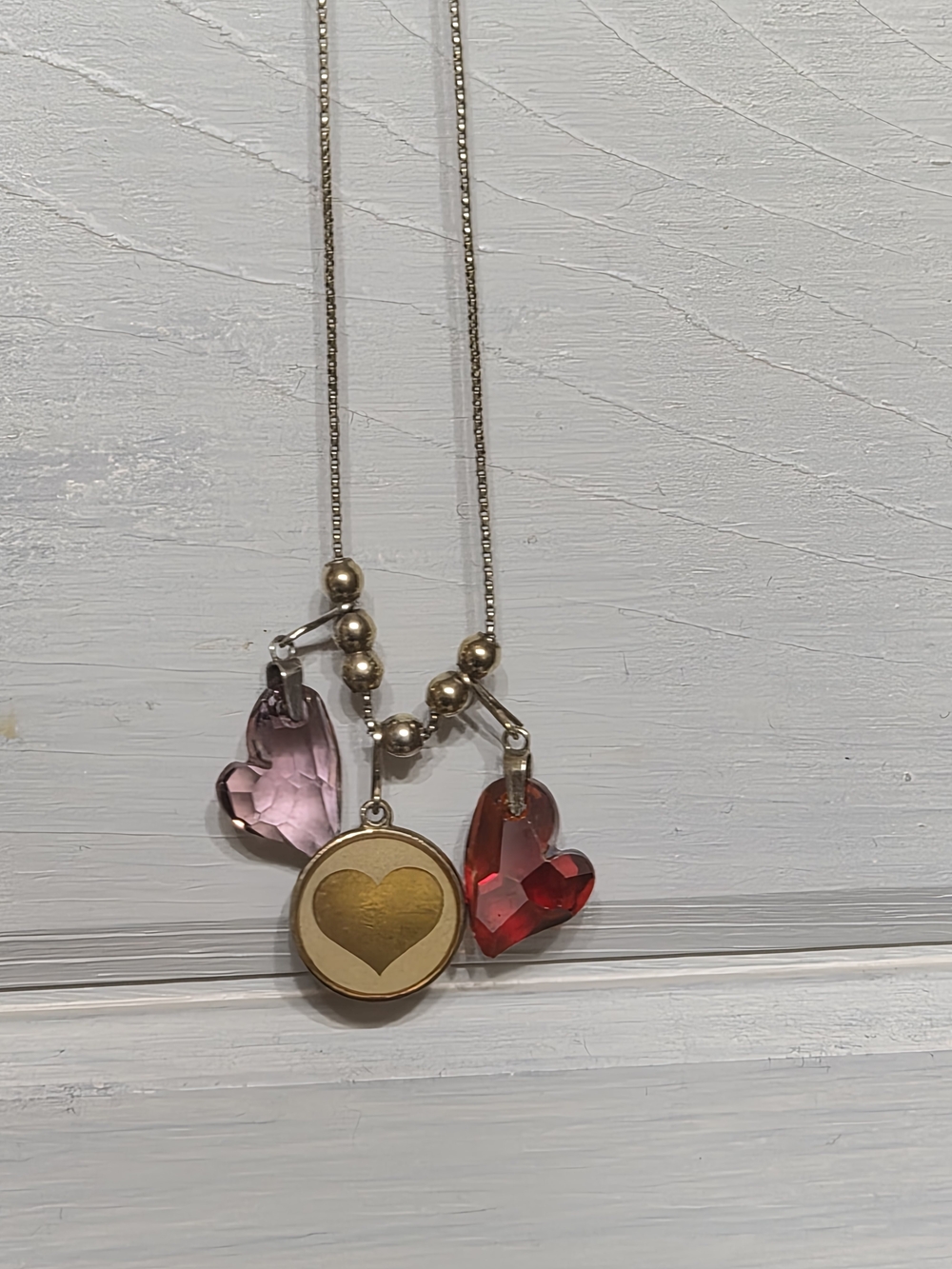 ALEX AND ANI Gold .925 Chain  with Pink and Red Crystal Hearts And Heart Charm